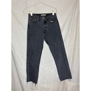 Levi's Wedgie High Rise Straight Black Jeans Raw Hem Sz. 29